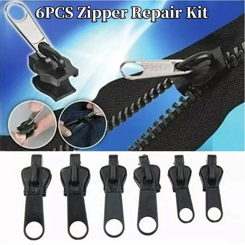 

6Pcs/set Zipper Repair Kit Universal Instant Zipper Repair Replacement Zipper Sliding Teeth Rescue 3 Different Size Zipper Head