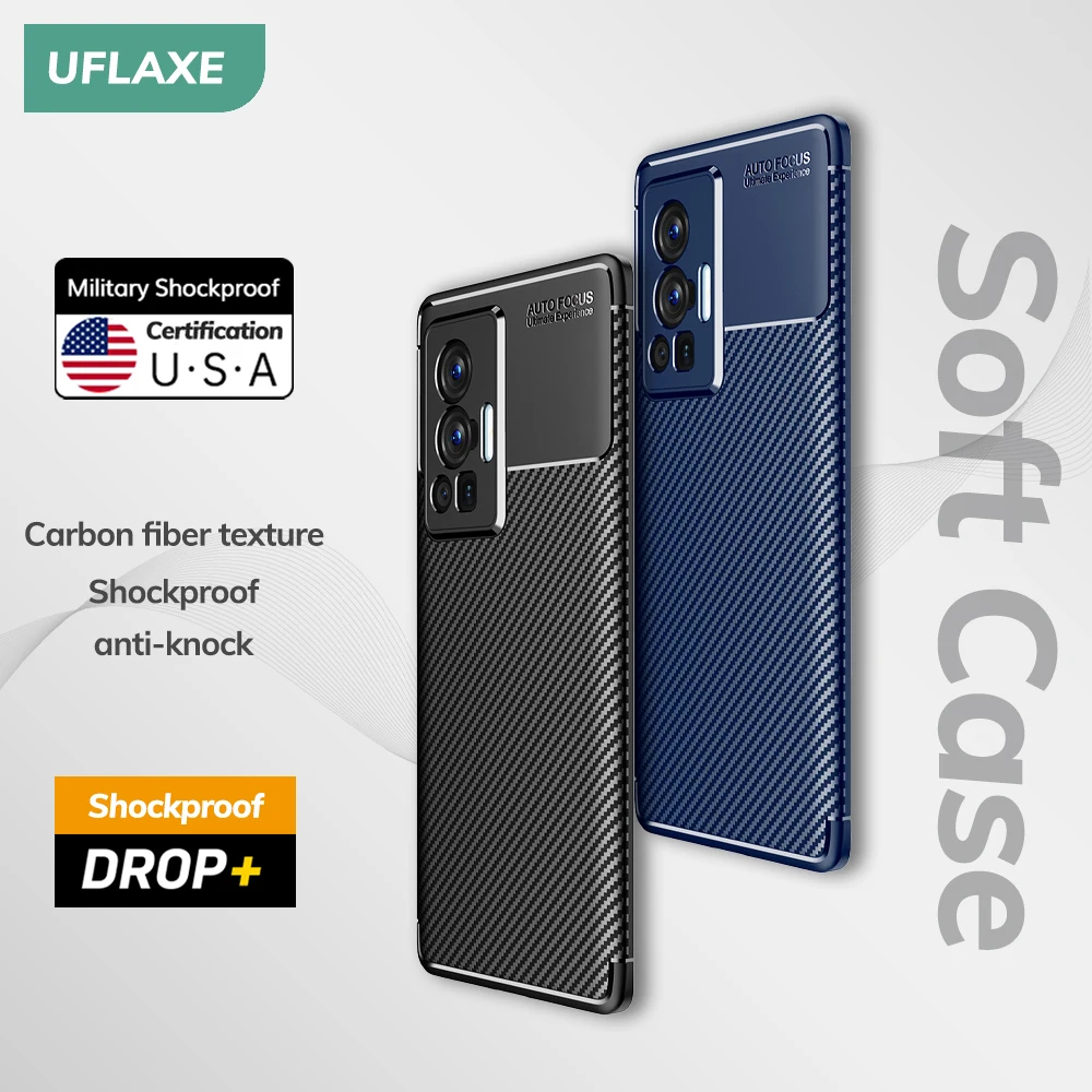 UFLAXE Original Shockproof Soft Silicone Case for Vivo X70 Pro Plus Carbon Fiber Back Cover Casing