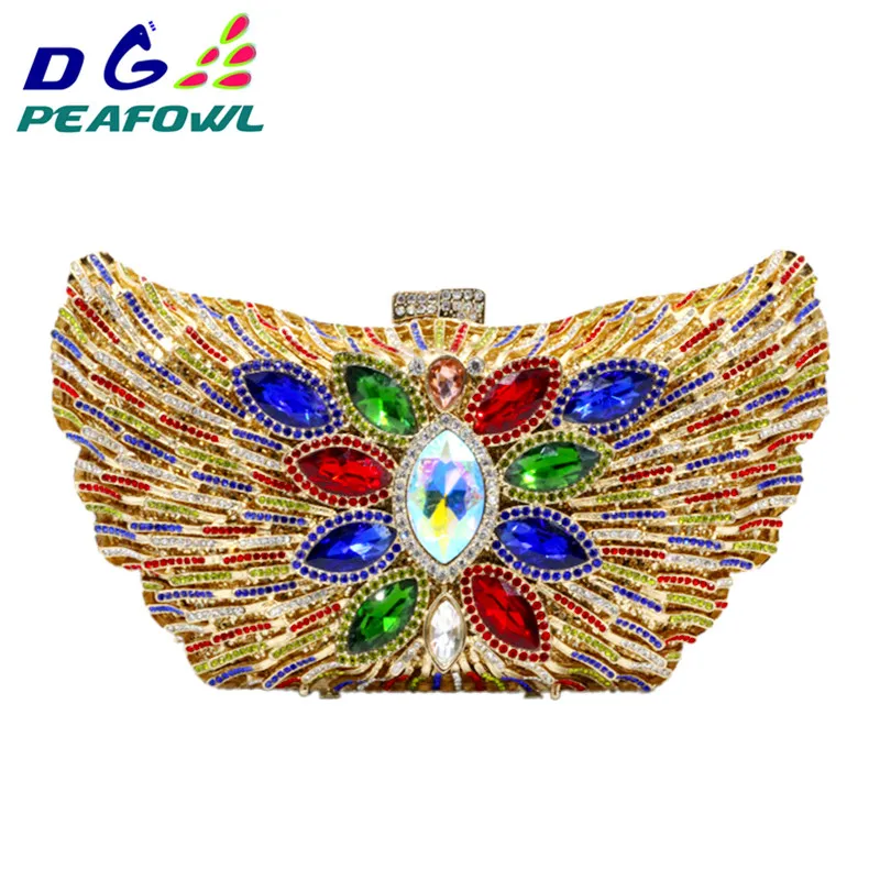 Eveing Bag DG PEAFOWL  Fashion Luxury Women Evening Clutches Handbag Diamond Crystal Flower Shoulder Chain Purses Party handbag