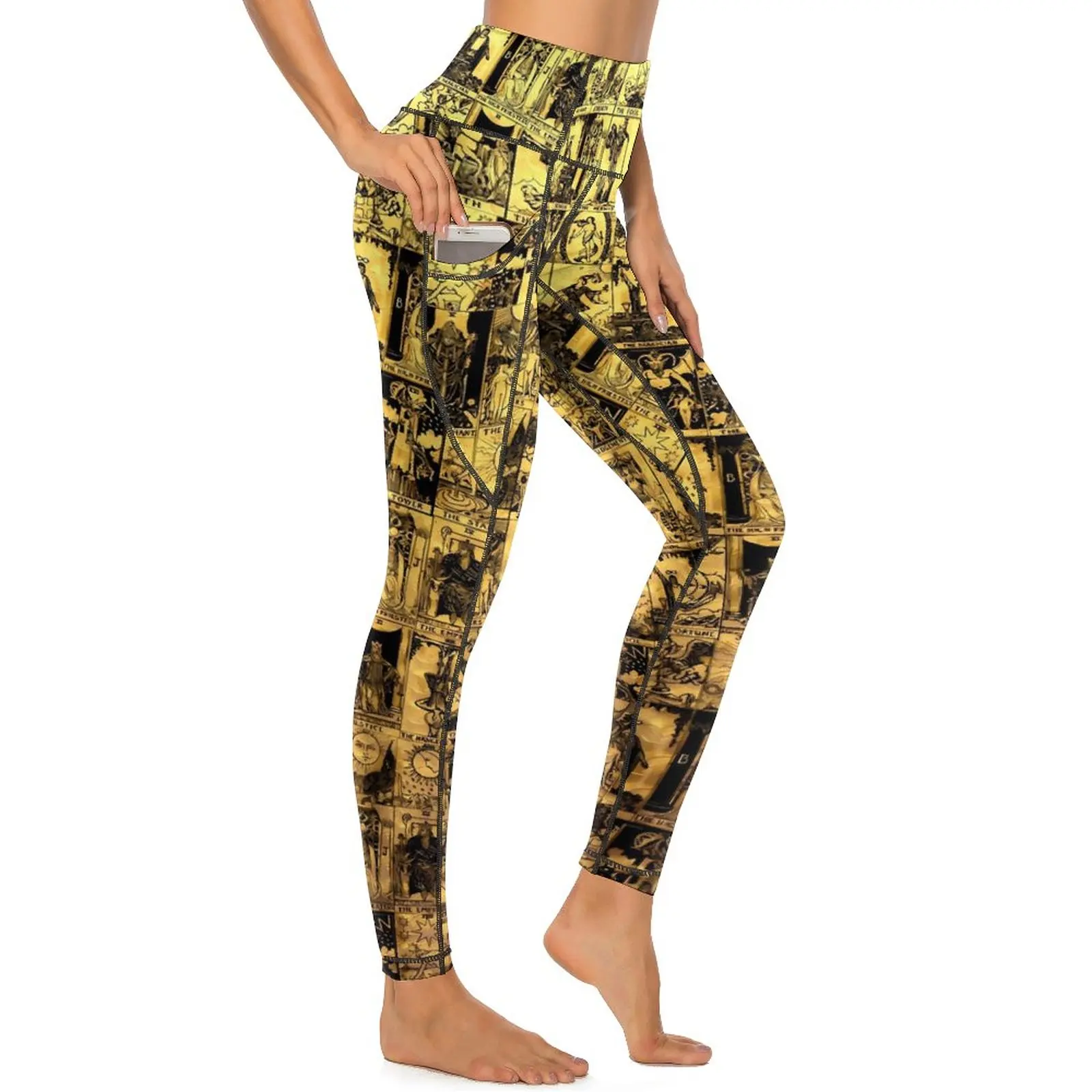 

Gold And Black Tarot Yoga Pants Sexy A Major Arcana Printed Leggings High Waist Fitness Gym Leggins Women Vintage Sport Legging