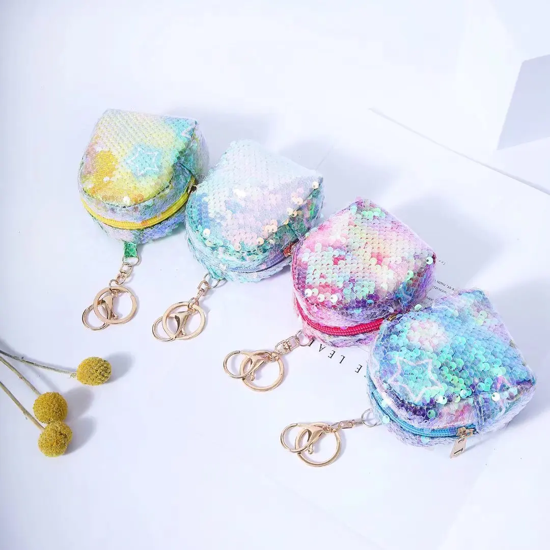 

Sequin Mini Purse With Keychain Cute Tiny Hand Holding Earphone Key Chain Pouch Fashion Wallet Coin Purse For Women And Girls