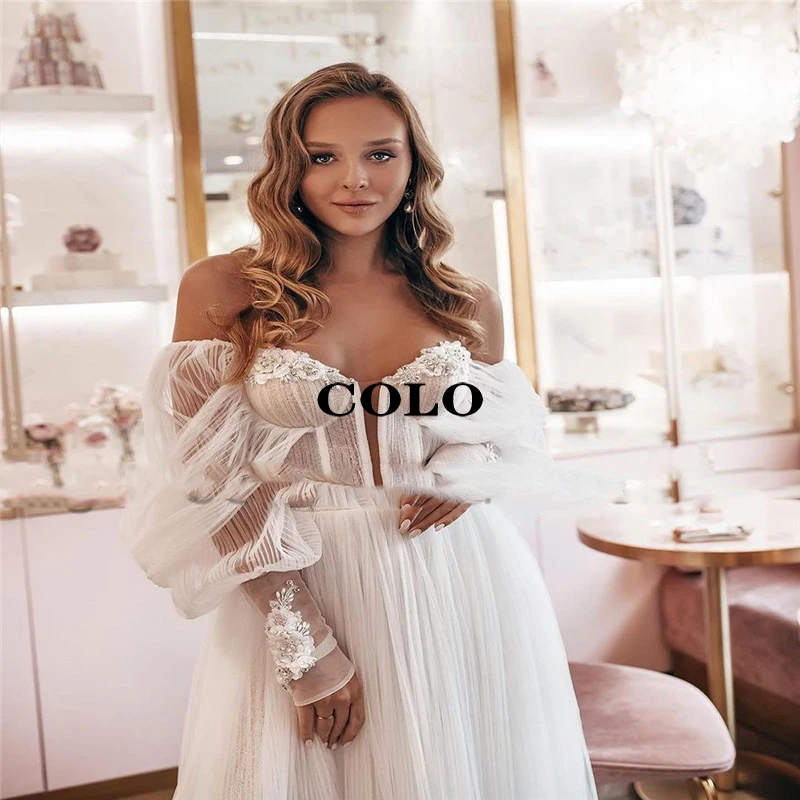 

Boho Wedding Dresses 2022 Lace Beads Beach Backless Off the Shoulder Bride Dress Sleeve Wedding Gowns Vintage A Line Vestidos