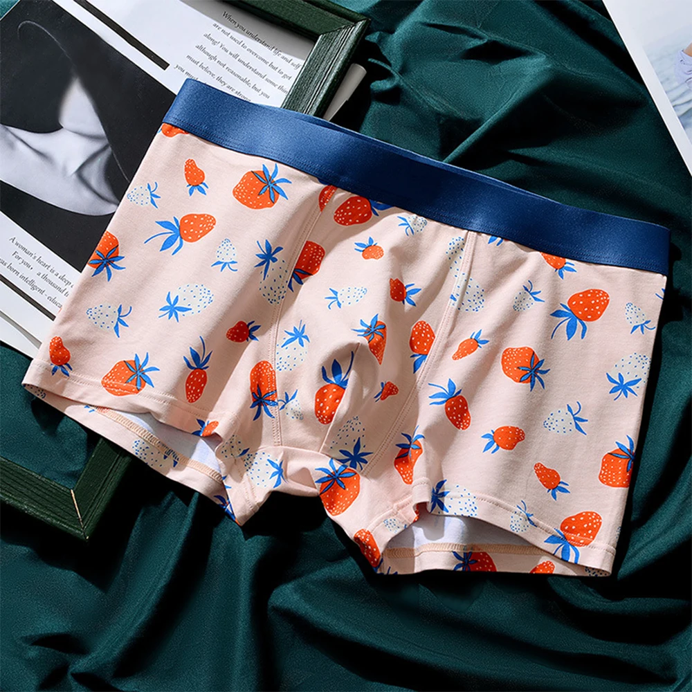 

Men's Underwear Fruit Print Modal Boxer Brief Underwear Shorts Sexy Man Underpants Male Elastic Soft Mid Waist Mens Boxers