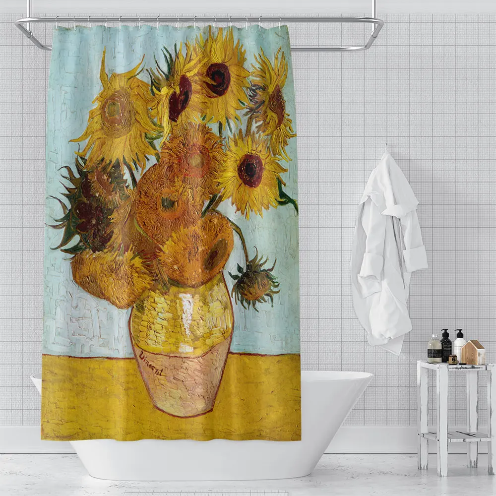 

Custom Van Gogh Sunflower Shower Curtains Hooks Bathroom Waterproof Bath Room Home Decoration Print 211201-66