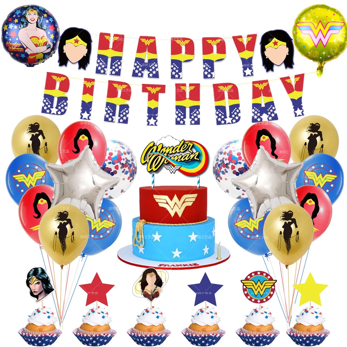 Superhero Theme Kid Birthday Balloon Party Decoration Wonders Woman Banner Cake Card Set Baby Shower Globos Party Event Supplies