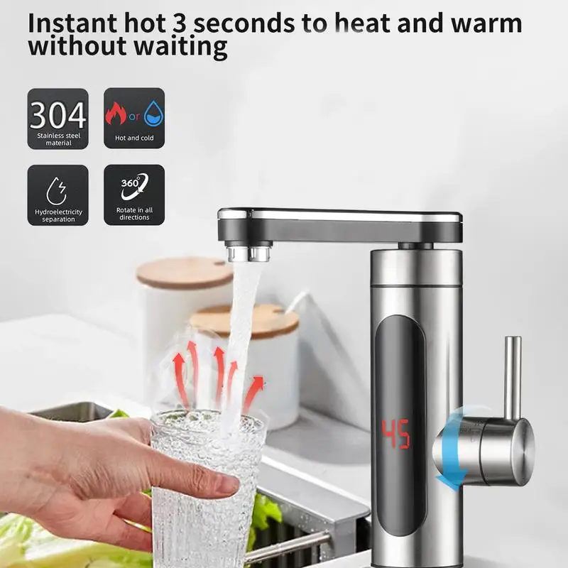 

Мгновенный смеситель для горячей воды, быстрый нагрев воды, безрезервуарный кухонный кран светодиодный светодиодным цифровым дисплеем, по...