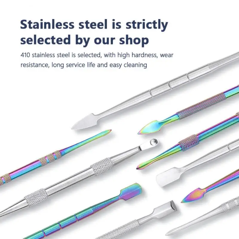 

Двухсторонний толкатель для кутикулы 5 шт./компл., инструмент для удаления омертвевшей кожи из нержавеющей стали, триммер для педикюра, маникюра, дизайна ногтей, средство для ухода