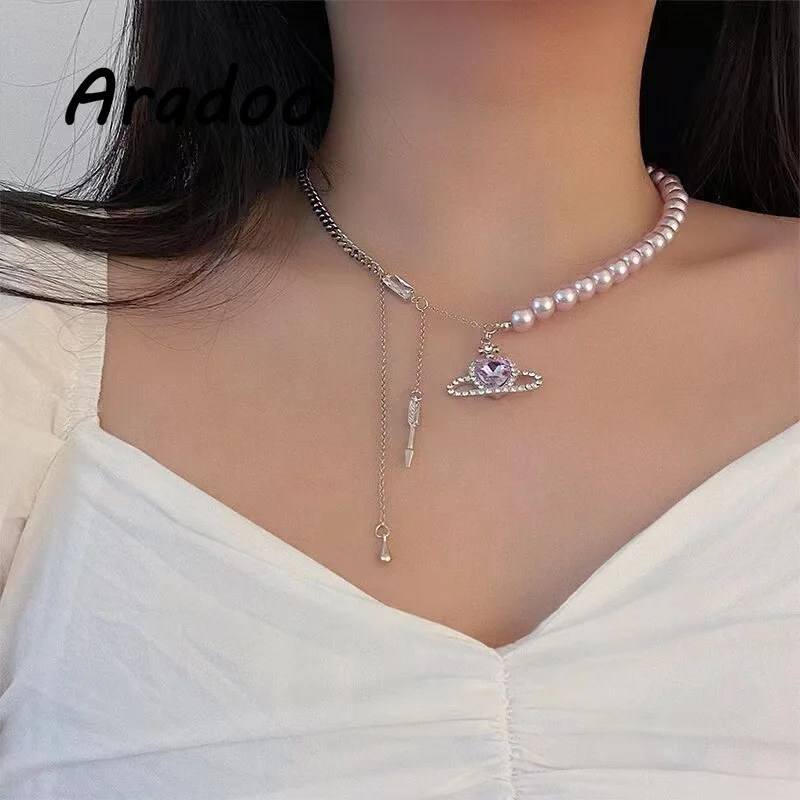 

ARADOO Planet Series Pearl Necklace Purple Diamond Love Pearl Necklace Pendant