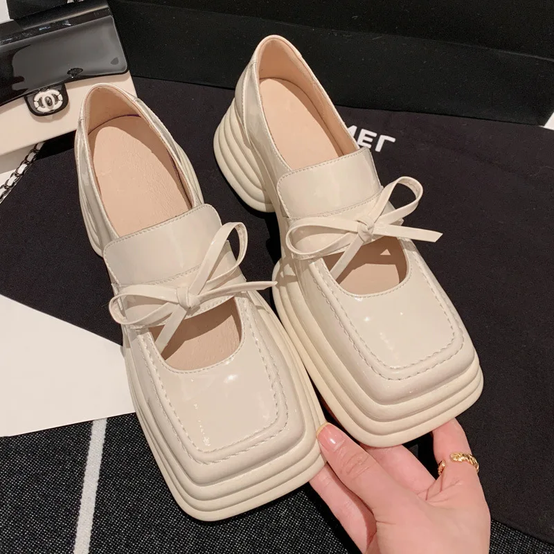 

New Spring Lolita Shoes 2022 Platform Chunky Bow Mary Jane Women Shoes Fashion Designer Dress Sweet Sport Mujer Zapatos