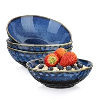 Starry 4/8/12-Piece 550ML Large Cereal Bowls Set Vintage Ceramic Blue Kiln Change Glaze Soup/Fruit/Noodle/Ramen Bowl