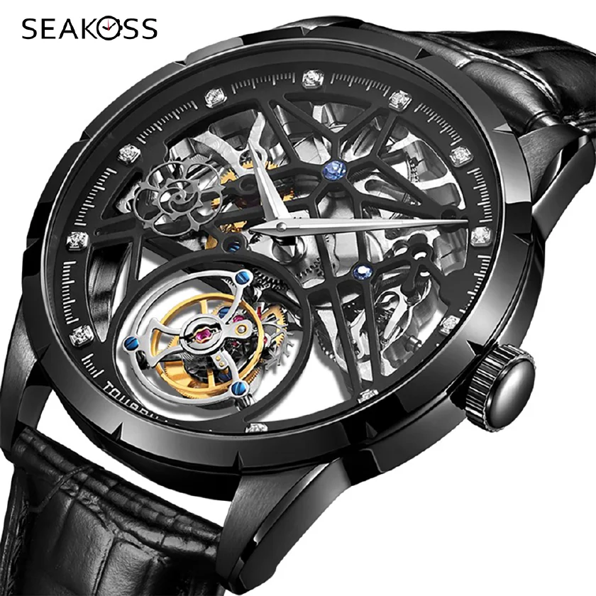 

Luxury Men's Skeleton Tourbillon Watch Original Tourbillon Sapphire Manual Winding Movement Men Mechanical Watch Luminous Clock