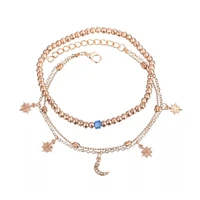 summer new european and american anklet multi layer womens beaded star moon pendant with diamonds