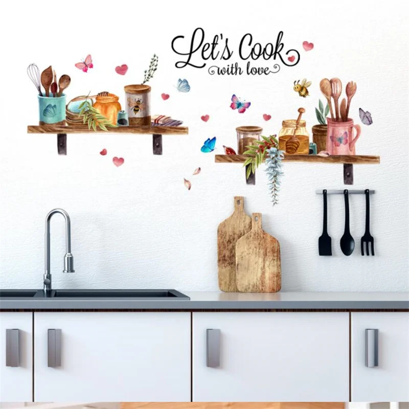 

1PCS English Kitchen Butterfly Bee Cartoon Wall Sticker Classic Background Wall Living Room Bedroom Decoration 30*60cm