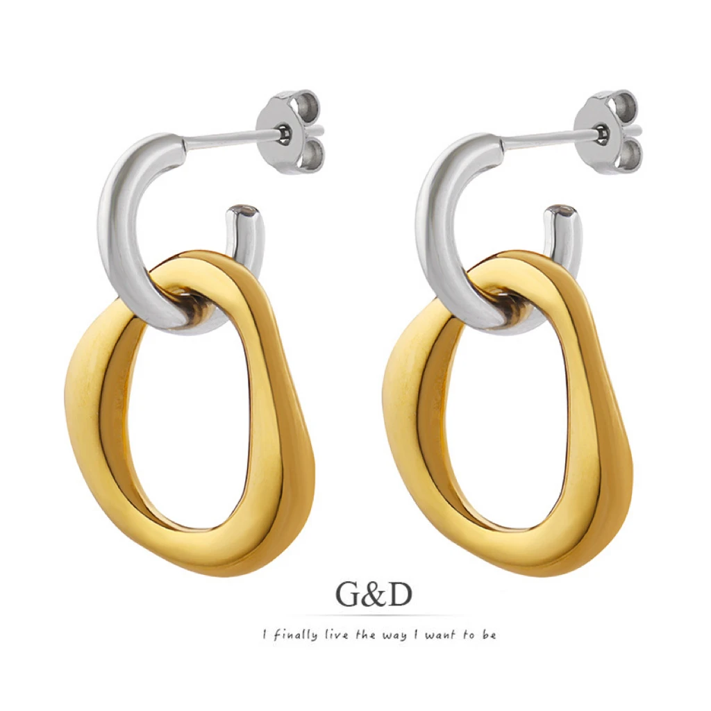 

G&D Trendy Personality Trendy Geometric Unique Creative Gold Color Plated Stainless Steel Earrings for Women Jewelry Party Gift