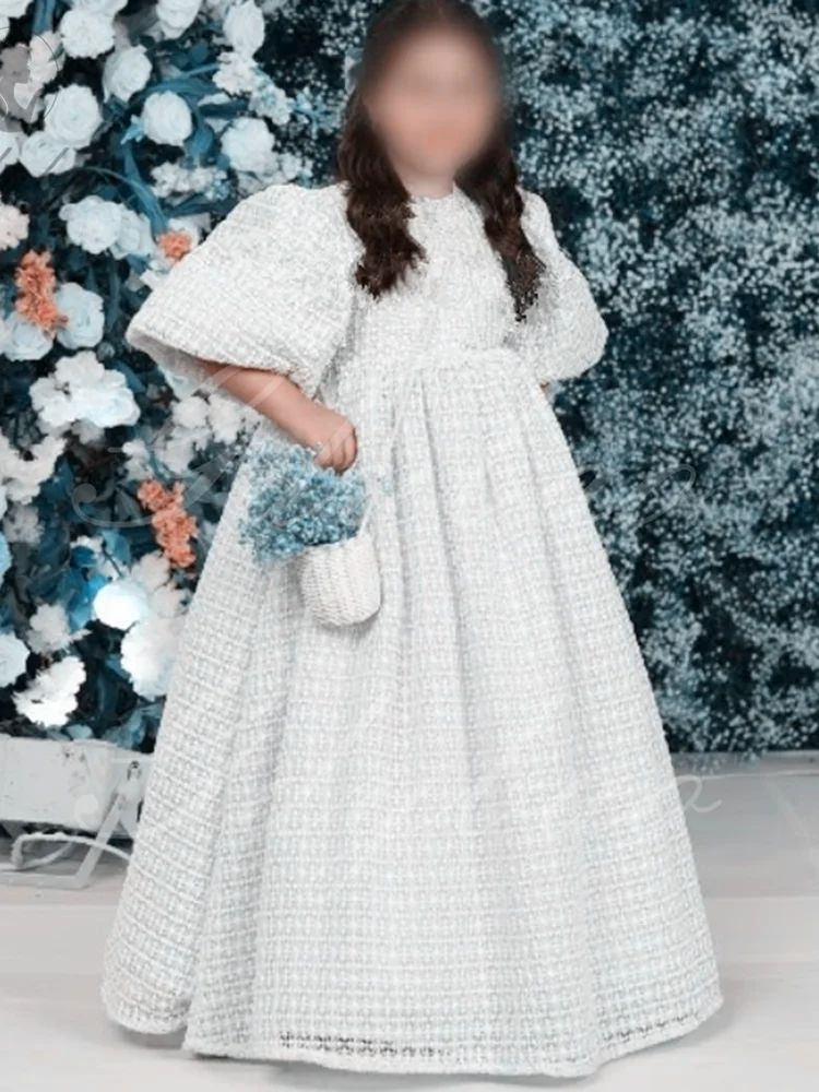 Белое платье с цветочным узором для девочек на свадьбу молочное кружево пышные