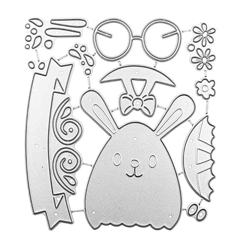 

Easter Bunny with Glasses Metal Cutting Dies Stencil Scrapbooking DIY Album Stamp Paper Card Embossing Decoration Craft
