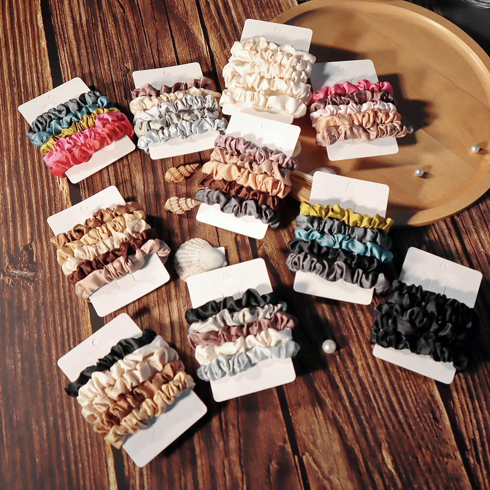 

5Pcs/Set Satin Hair Scrunchies Set Vintage Solid Color Elastic Hair Bands Ponytail Hair Rope Fashion Hair Accessories For Girls