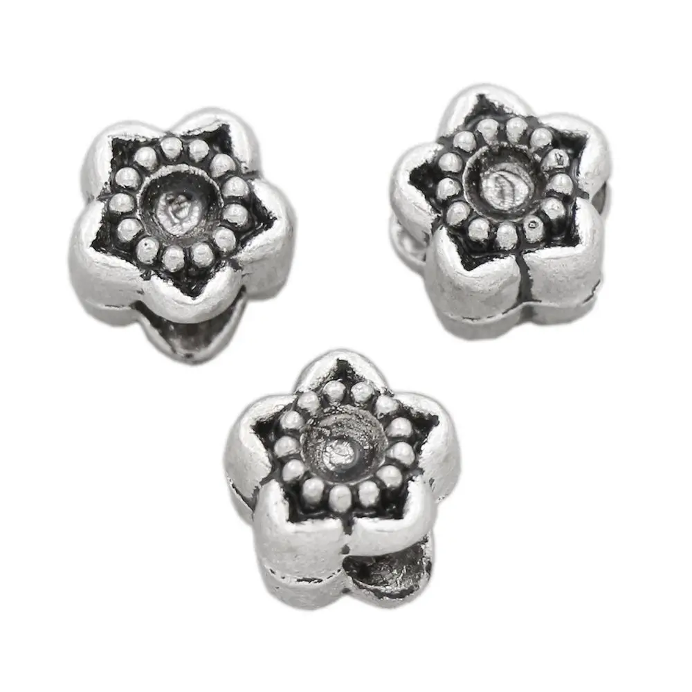 

22Pcs Antique Silver Plum Bossom Flower Star Cuentas Bisutería Big Hole Beads Zinc Alloy Fit European Bracelets L1451