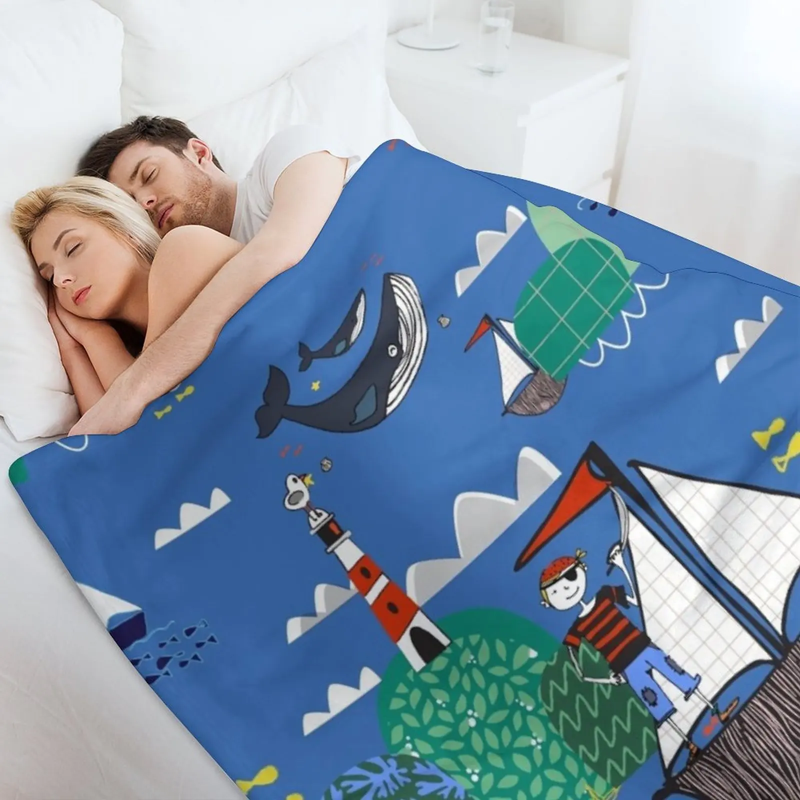 Пираты Ahoy Blue Плед Волосы Мягкие Самые Одеяла