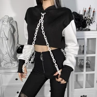 punk sweatshirt harajuku hit color chain long sleeved cropped casual stitching pullover hoodie y2k gothic autumn cropped top