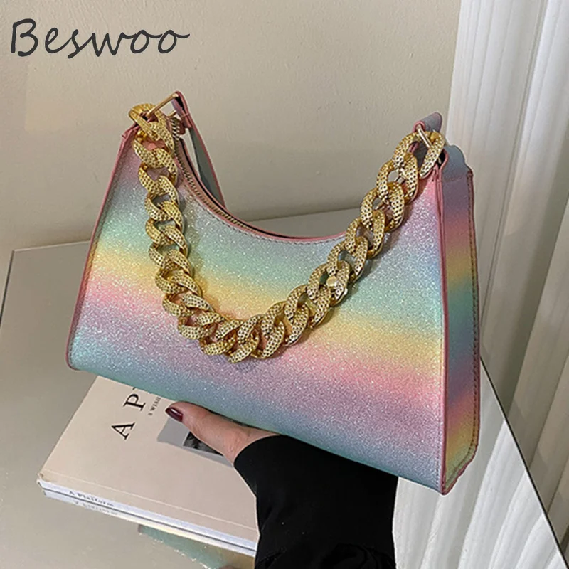 

New Gradient Women's Bag Quality Chain Purses and Handbags Exquisite Armpit Bags for Women Minority Design Single Shoulder Bag