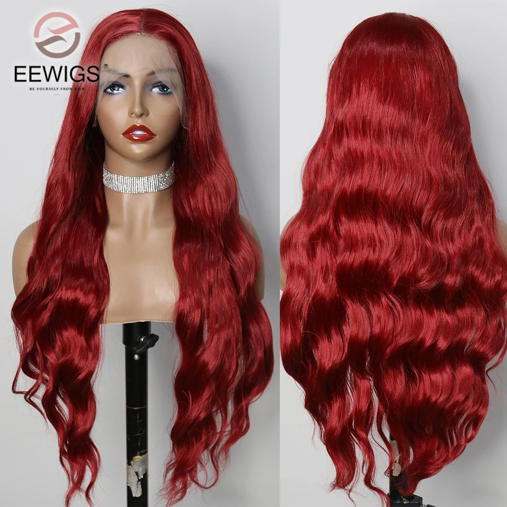 

Body Wave Synthetic 99J Color 30 Inch 13×4 Transparent Lace Front Wig For Women Prepluck With Baby Hair Drag Queen Cosplay Daily