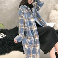 ladies autumn fashion collar elegant coats female woolen warm outwear 2021 new winter women chic long loose casual plaid coats