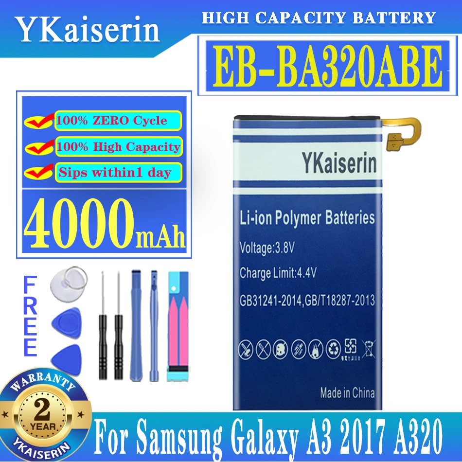 

YKaiserin For SAMSUNG EB-BA320ABE 4000mAh Battery For Samsung Galaxy A3 (2017) A320 SM-A320F A320Y A320FL A320F/DS A320Y/DS