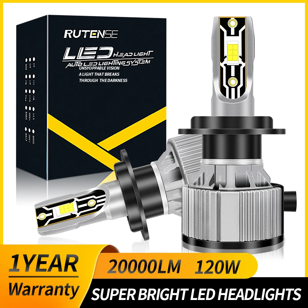 

RUTENSE автомобильная светодиодная лампа для фары 120W 20000LM H7 Turbo Canbus H4 H11 H1 9005 9006 9012 K 6000 CSP автомобильная лампа для VW Ford BMW