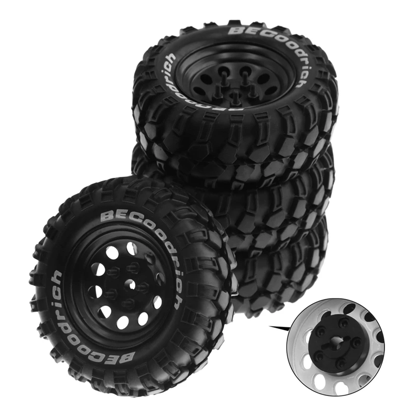

4Pcs 93mm Metal 1.9Inch Beadlock Wheel Rim Rubber Tire Set for Traxxas 1/10 RC Crawler Car,Slotted Adapter,Black
