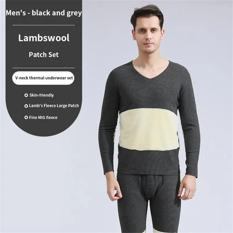 2 Pieces Set Winter Couple's Traceless Thermal Underwear Cashmere Widening Patch Seamless Thick Double Layer Warm Lingerie L-3XL