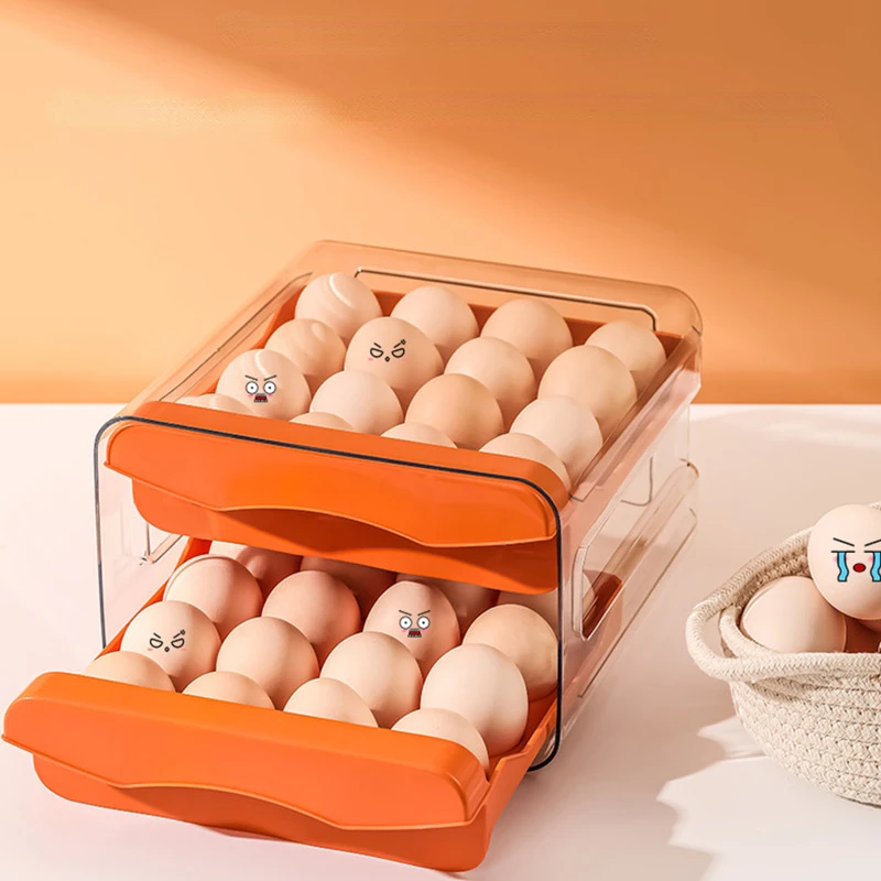 

Refrigerator 2-Layer Egg Holder Egg Storage Organizer For Fridge Fresh-keeping Box Egg Basket Drawer Type Stackable Egg Holder