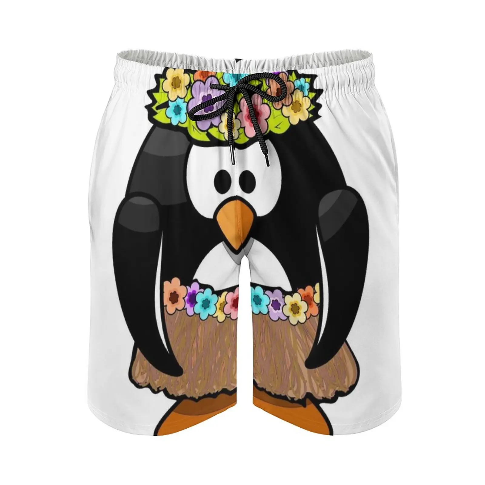 

Hawaiian Penguin Men'S Beach Shorts Swim Trunks With Pockets Mesh Lining Surfing Funny Animal Hawaii Cute North Pole Acnh