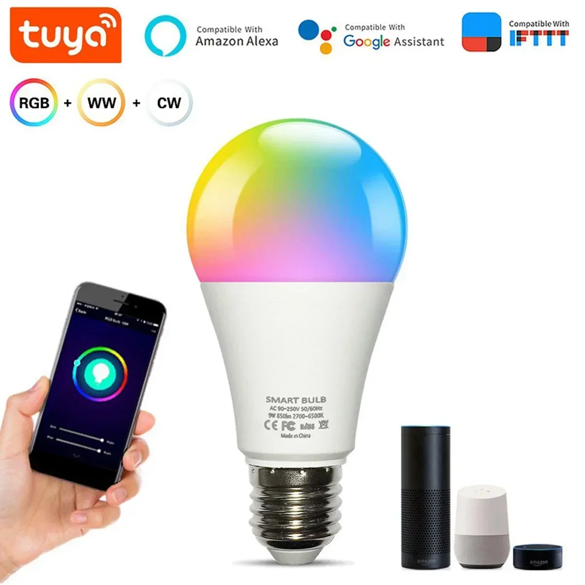 

Tuya Wifi /Bluetooth Smart Bulb LED Lamp E27 RGBCCT Smart Light Bulbs 220V-240V Smart Lamp for Alexa Google Assisatnt Smart Life