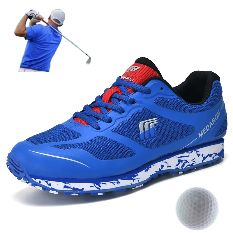 

Summer Men's Golf Sneakers Mesh Breathable Golf Training Shoes Outdoor Lace-up Non-slip Mens Sneakers Light Grass Walking Shoes