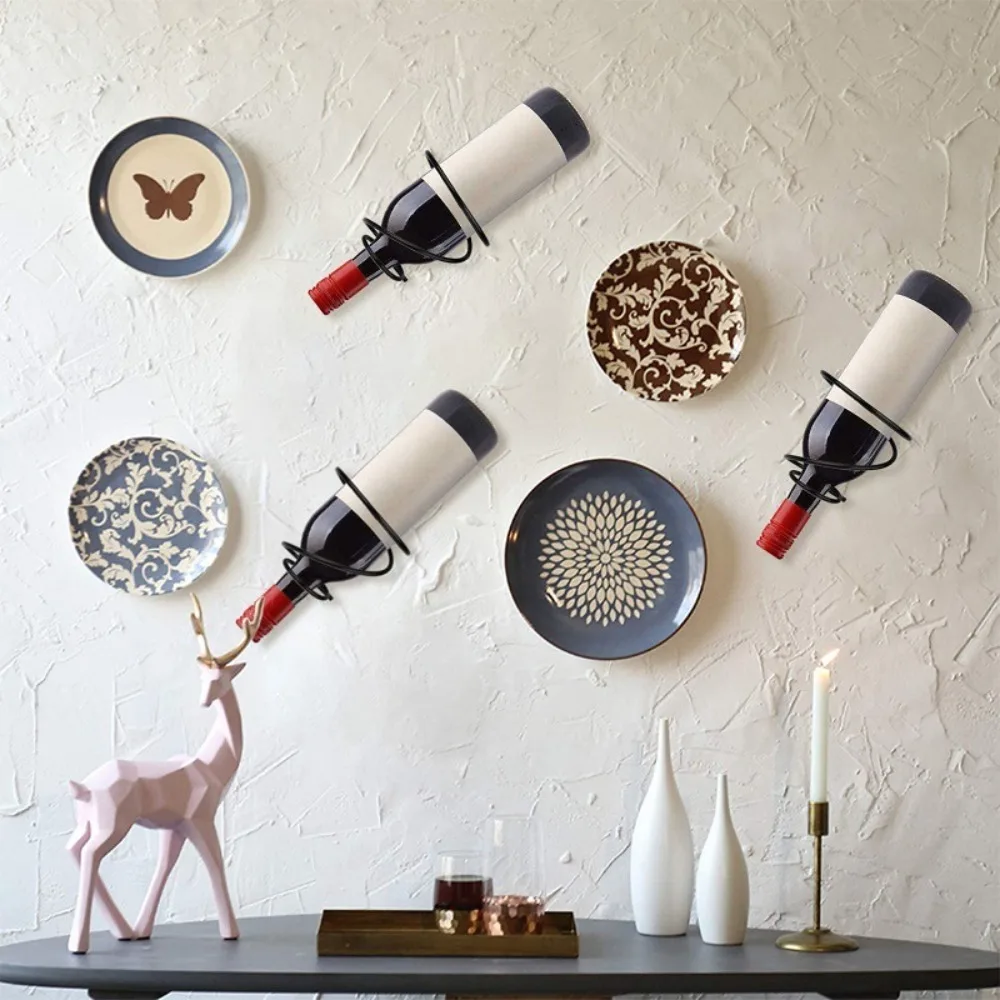 Черная металлическая настенная винная полка для красного вина с фоторамкой и