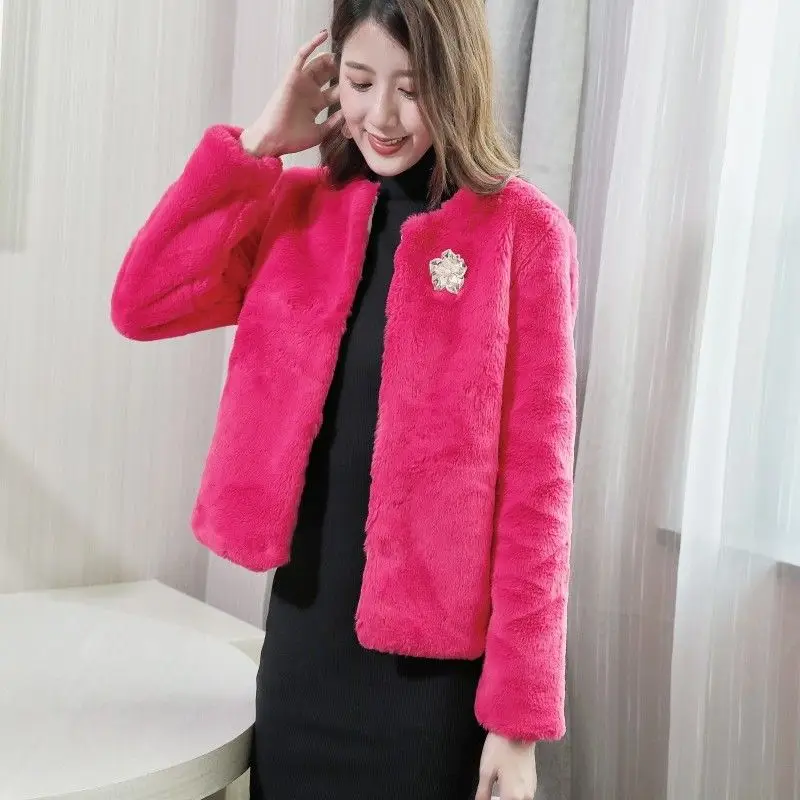 Women's Fur Jacket Imitated Mink Fur Coat Women's Short Faux Rabbit Fur Korean Style Plush Coat Faux Fur Coat