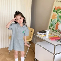 2022 new girls cotton dress children long polo shirts one piece frock summer kids toddler short sleeve clothing baby dresses