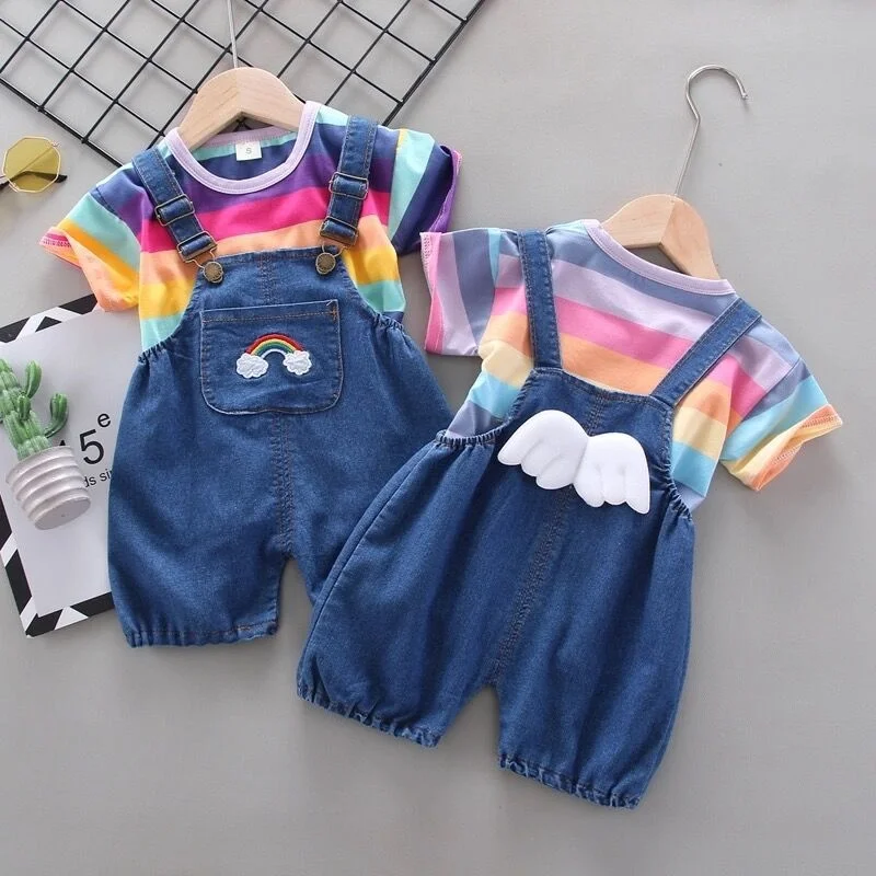 2022 Cartoon infant Suits Baby children Clothing Set for Boys Girls Cute Summer Casual Striped Top Shorts Kids Clothes toddler