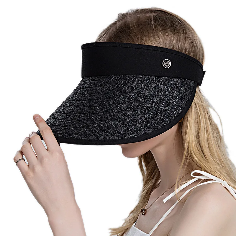 Fashion Foldable Sun Hat Cap Female Summer Casual Anti UV Cycling Tennis Visor Hat Straw Empty Top Hats for Women Visera Mujer images - 6