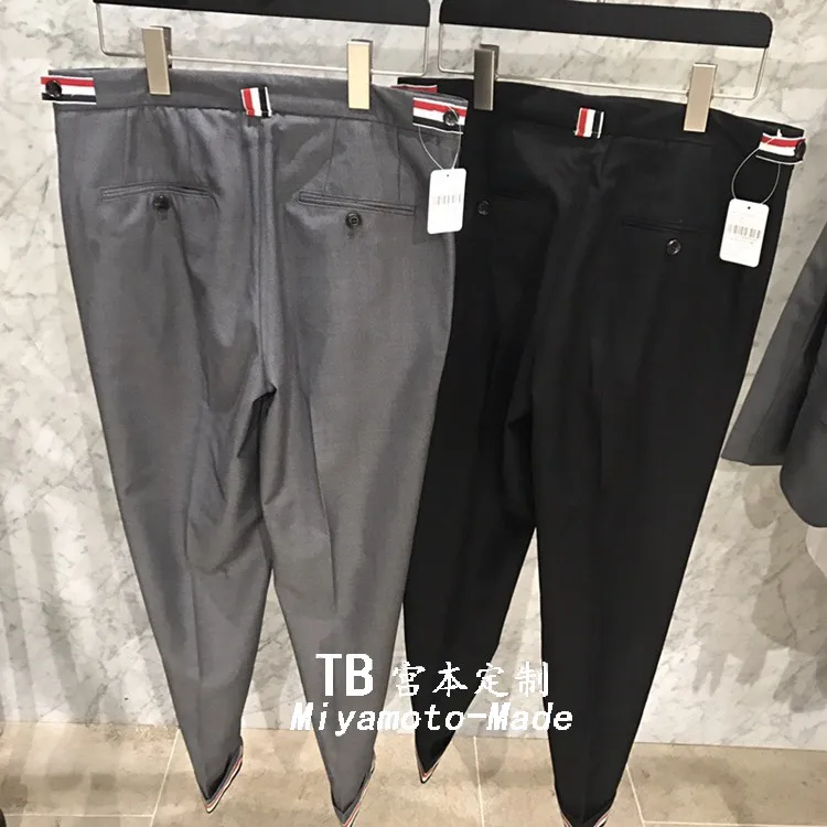 Spring red, white and blue ribbon TB nine-point trousers slim fit men's and women's same style casual pants recommended