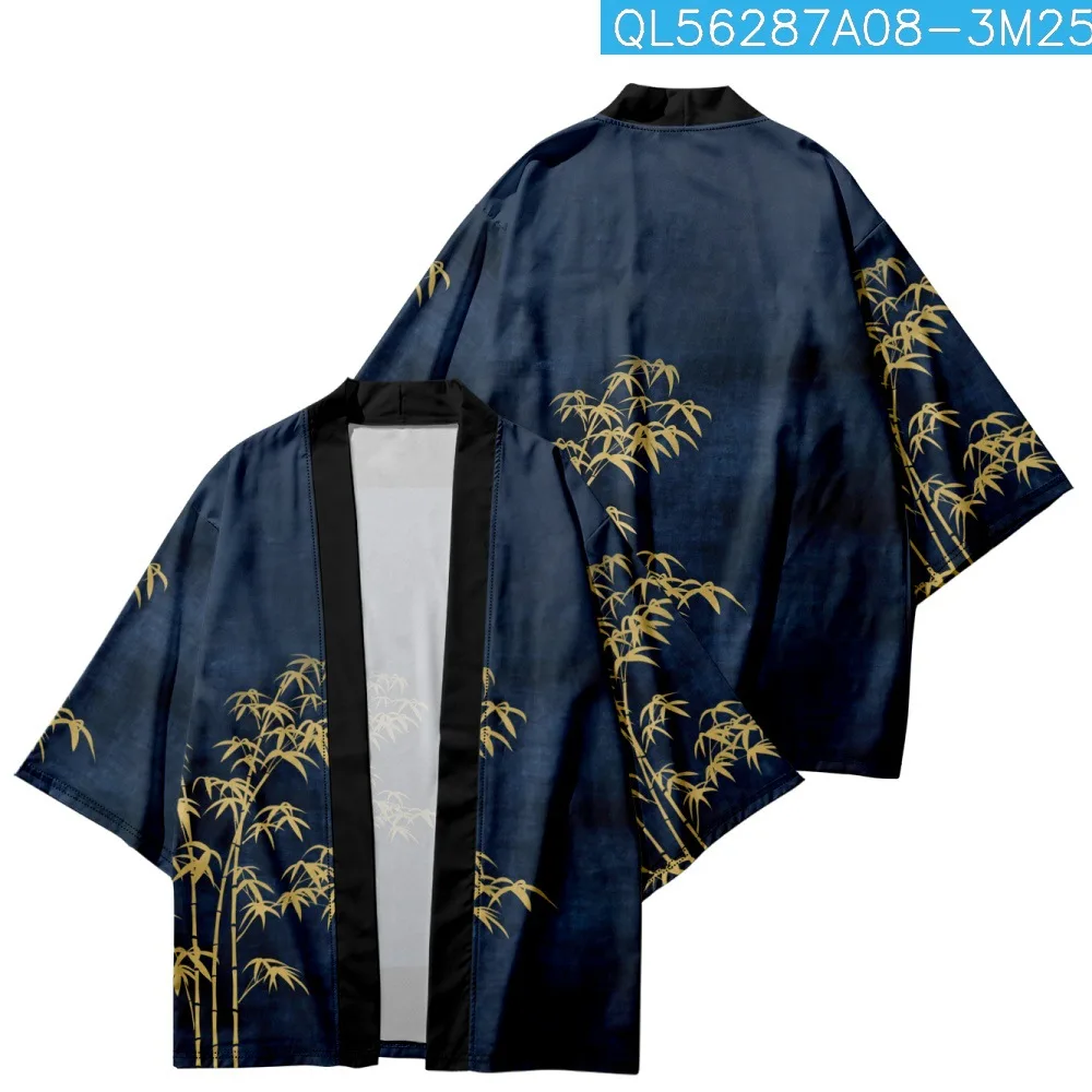 

Fashion Japanese Cardigan Haori Beach Yukata Traditional Bamboo Printed Kimono Streetwear Women Men Shirts