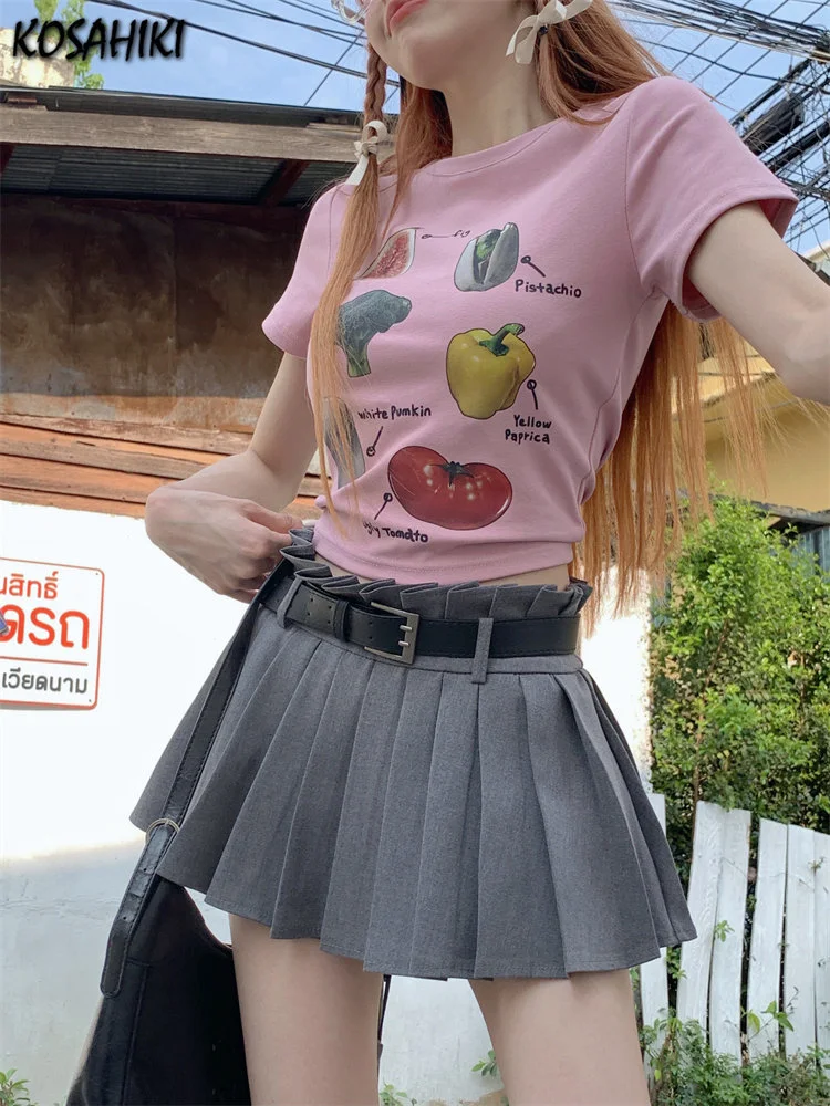

Женский короткий топ с принтом томатов, Повседневная Милая Винтажная футболка в Корейском стиле Харадзюку, милые универсальные футболки в стиле гранж, Y2k, на лето