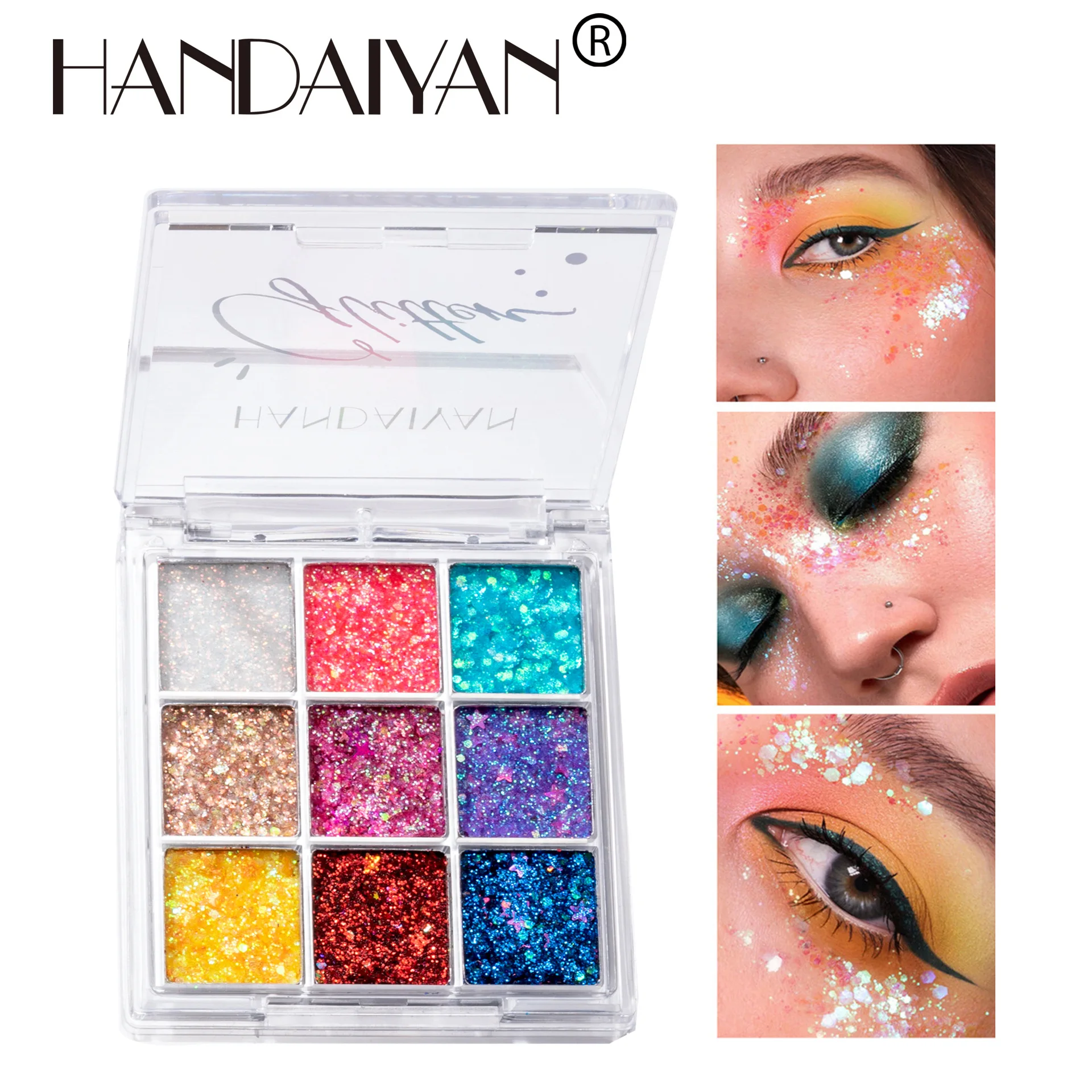 

HANDAIYAN Glitter Eyeshadow Palette Sequins for Eyes Face Diamond Eye Shadow Illuminator Rhinestone Mermaid Makeup Cosmetics