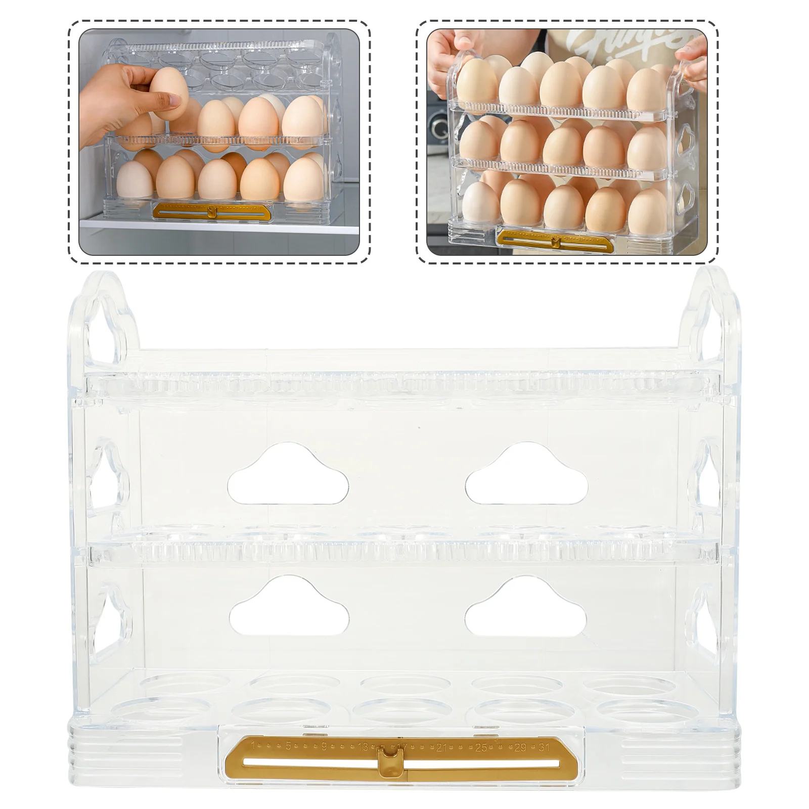 

Egg Holder Container Tray Fridge Organizer Storage Box Refrigerator Bins Chicken Layer Rack Kitchen Clear Bin Stackable Freezer