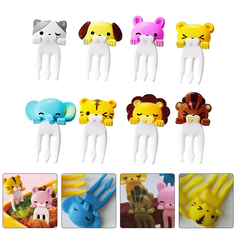 

8 Pcs Fruit Fork Plastic Inserts Forks Bento Dessert Cartoon Animals Go Lunch Box Stick Food Picks Child Cocktail Toothpicks