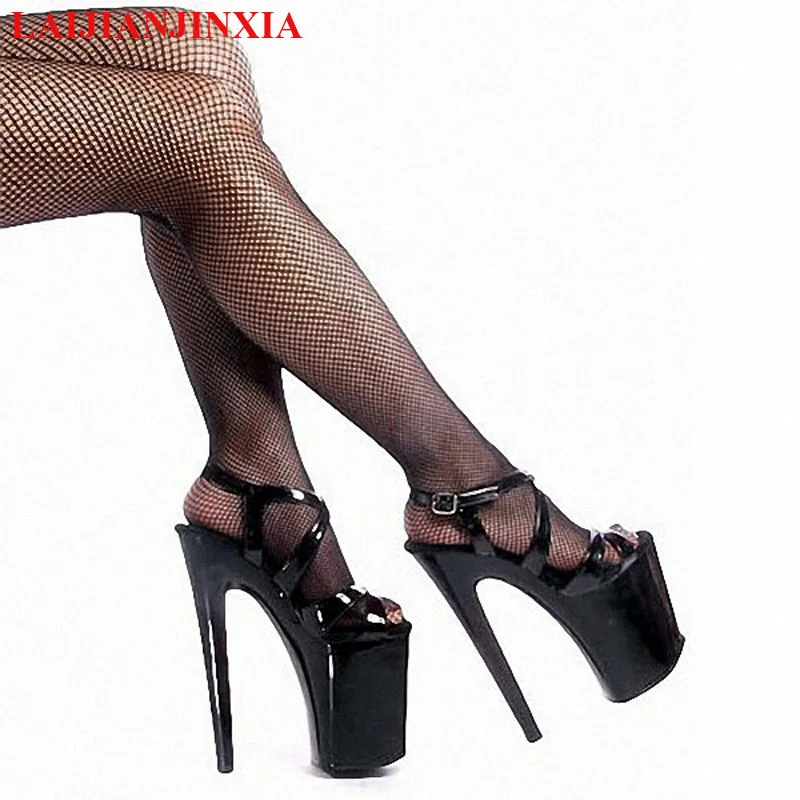 

Roman Hollow Black Patent Leather Stripper 20CM Women's Sandals Shallow Summer High Heeled Shoes Office Lady Work Sexy Elegant
