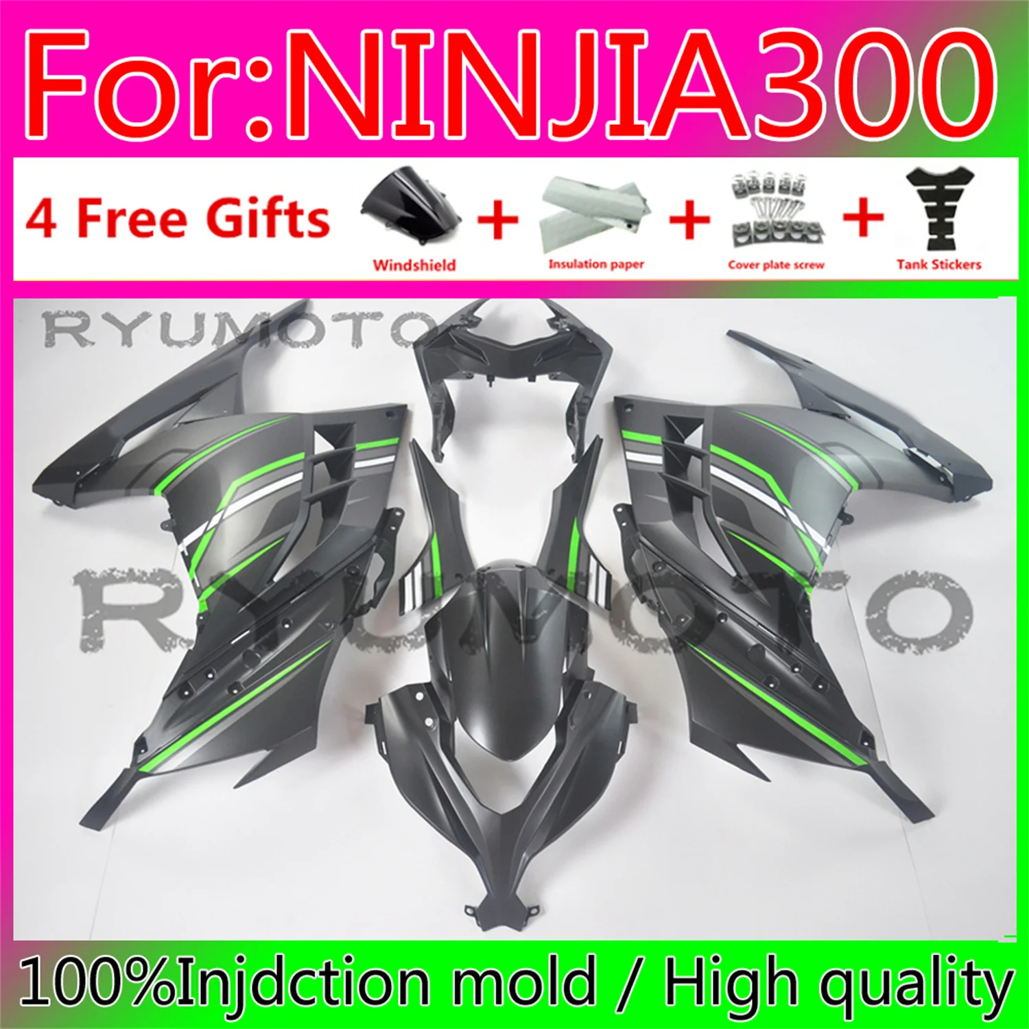 

Motorcycle Injection Mold Fairings Kit Fit For Kawasaki NINJA 300 12-17 Fairing NINJA 300 12 17 fairing