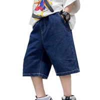 2022 new clothes boys shorts summer trousers 5 to 14 years old teenage denim shorts dark blue casual loose children sport shorts