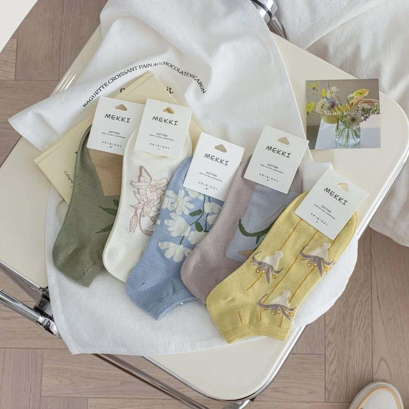 

Носки Женские однотонные с цветочным принтом, мягкие Мультяшные, милые классические, милые, мягкие, весна-лето